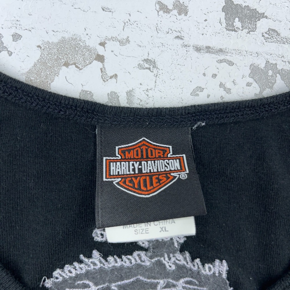 Harley Davidson Shirt Women XL Black Tee Skull Winged Wings Biker Ladies - Picture 5 of 11